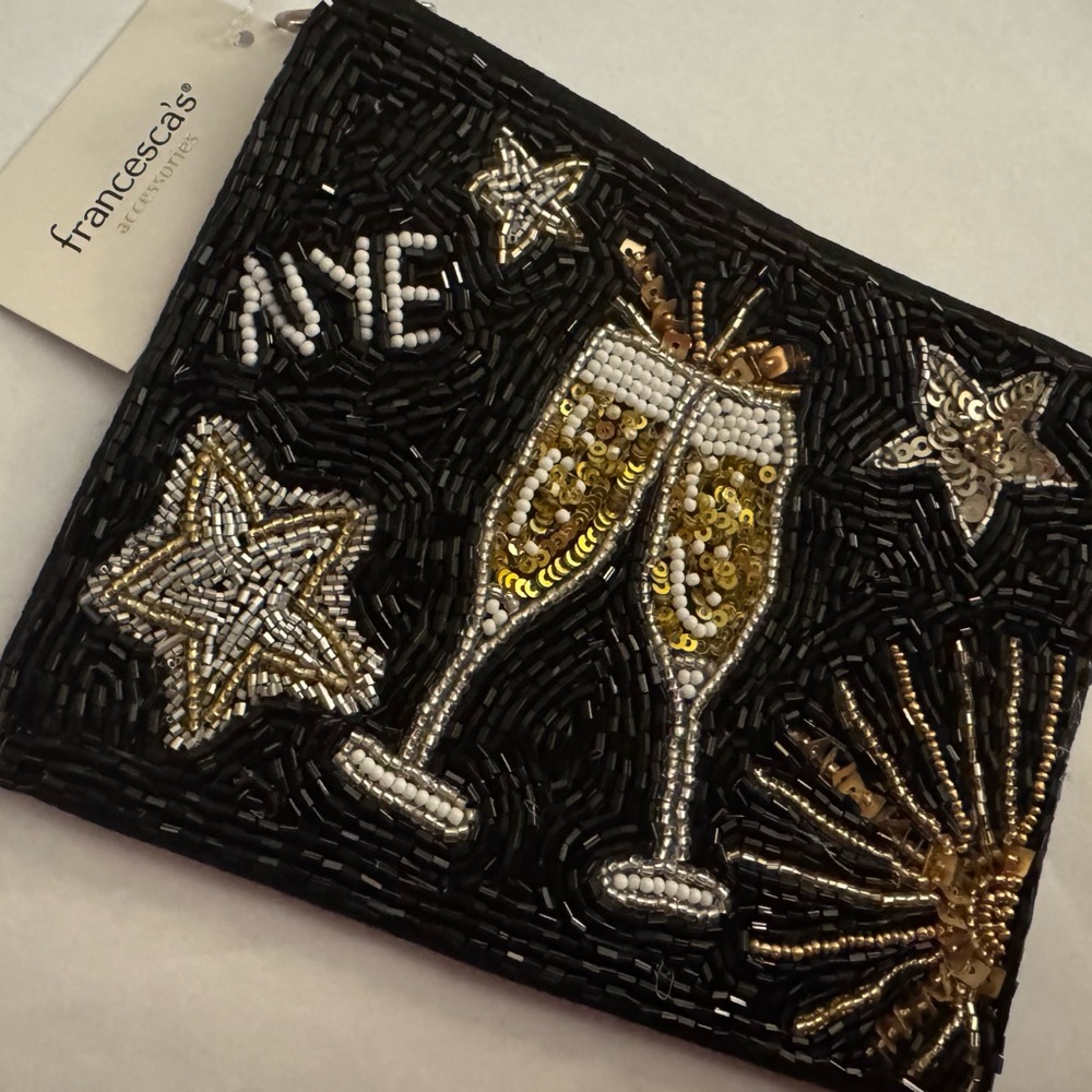 Francesca's Beaded Pouch  with Champagne Design